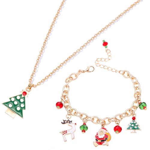 MEZHEN Armband Weihnachtsbaum Halskette Weihnachten Schmuck Kinder Mädchen Haarschmuck Adventskalender Schmuck Weihnachten Schmuckset Weihnachtsmann Geschenke Weihnachten Deko von MEZHEN
