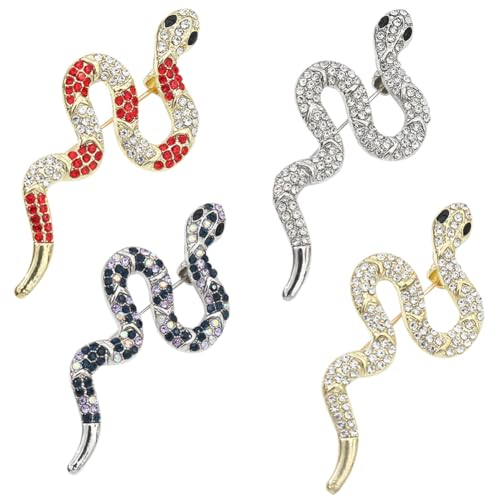 MEZHEN Schlange Broschen Damen Sicherheitsnadel Schmuck mit Faux Strass Brosche Gold Silber Karneval Party Bankette Schal Kleidung Dekorieren Zubehör 4 Stück von MEZHEN