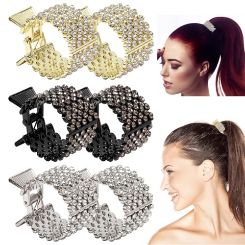 MEZHEN Haarspangen Damen Haarklammer Metall Pferdeschwanz Halter Hoher Pferdeschwanz Strass Haarspangen Halter Haar Manschette Rutschfest Dickes Dünn Haar 6 Stück von MEZHEN