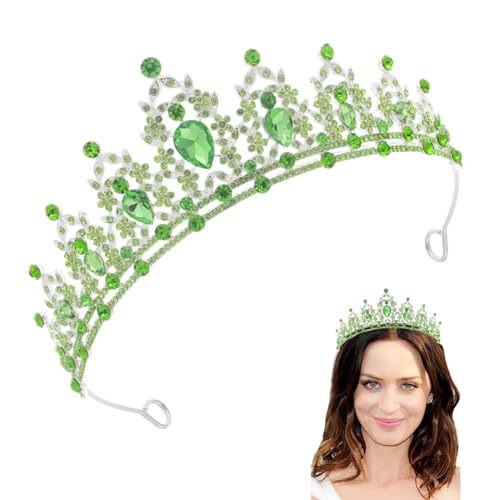 MEZHEN Kristallkrone Tiara Krone Damen Strass Krone Mädchen Braut Haarschmuck Diadem Hochzeit Kopfschmuck Grün Geburtstags Bankett Brautschmuck von MEZHEN