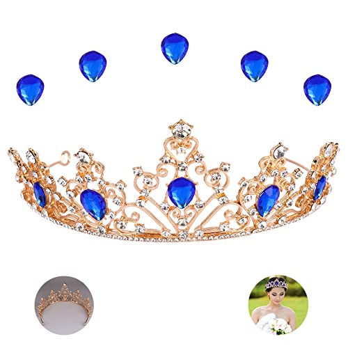 MEZHEN Kristallkrone Tiara Krone Damen Strass Krone Mädchen Braut Haarschmuck Diadem Hochzeit Kopfschmuck für Geburtstags Bankett Party Geschenk Brautschmuck Blau von MEZHEN