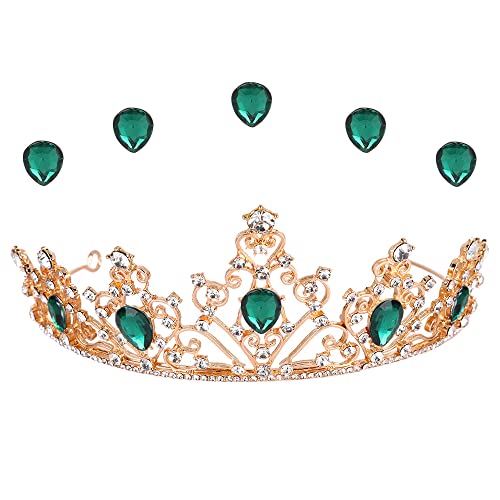 MEZHEN Kristallkrone Tiara Krone Damen Strass Krone Mädchen Braut Haarschmuck Diadem Hochzeit Kopfschmuck für Geburtstags Bankett Party Geschenk Brautschmuck Grün von MEZHEN