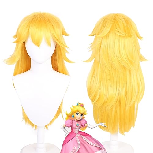 MEZHEN Perücke Prinzessin Pfirsich Cosplay Perücke Lange Goldene Gelbe Prinzessin Pfirsich Anime Cosplay Perücke für Halloween Party Kostüm Perücke von MEZHEN