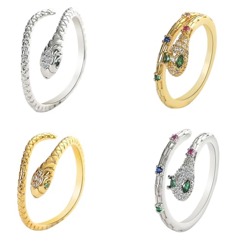MEZHEN Schlangen Ring Offene Ringe Schlangenring Silber Gold Schlangen Schmuck Set Fingerringe Gothic Ring Für Frauen Mädchen Liebhaber von MEZHEN
