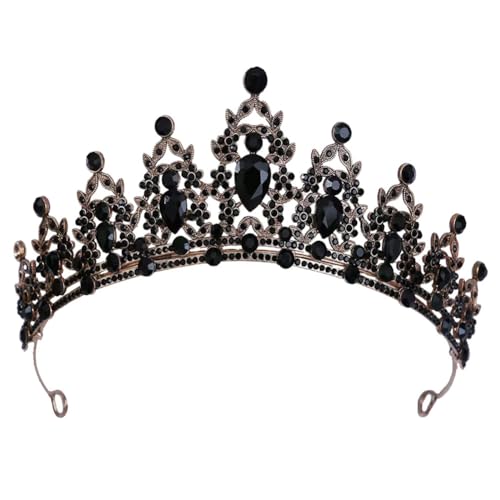 MEZHEN Schwarz Kristallkrone Tiara Halloween Krone Damen Strass Krone Mädchen Braut Haarschmuck Diadem Hochzeit Kopfschmuck Geburtstag Bankett Karneval Cosplay Costume Schmuck von MEZHEN