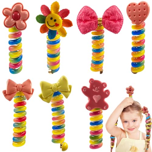 MEZHEN Telefonkabel-Haarbänder für Kinder Spiral Haargummis Bunte Telephone Wire Hair Bands Mädchen Telefonkabel Haargummi Elastisch Haarband Colorful Telefonkabel Stirnband 7 Stück von MEZHEN