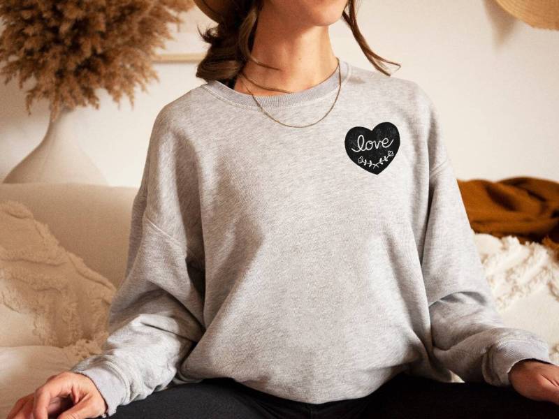 Love Heart Print Sweatshirt Rundhalsausschnitt Aus Bambus-Bio-Baumwolle von MEimage