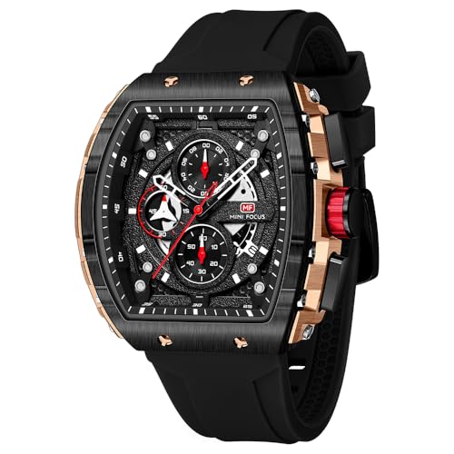 MF MINI FOCUS Herrenuhr Fashion Fass Armbanduhr (Chronograph/Waterproof/Leucht/Kalender) Silikon Quarz Armbanduhr für Männer von MF MINI FOCUS