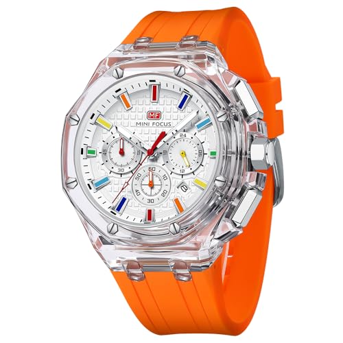 Mini Focus Herren-Armbanduhr, multifunktional, transparentes Analog-Anzeige, Silikonband, Kalender, Quarz, wasserdicht, Trend-Armbanduhr für Herren Mini Focus Herren-Armbanduhr, multifunktional, transparentes Analog-Anzeige, Silikonband, Kalender, Quarz, wasserdicht, Trend-Armbanduhr für Herren von MF MINI FOCUS