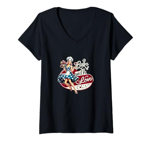 Damen Bake with Love Pin-Up Grafik T-Shirt mit V-Ausschnitt Damen Bake with Love Pin-Up Grafik T-Shirt mit V-Ausschnitt von MF - MUSCLE FORGE