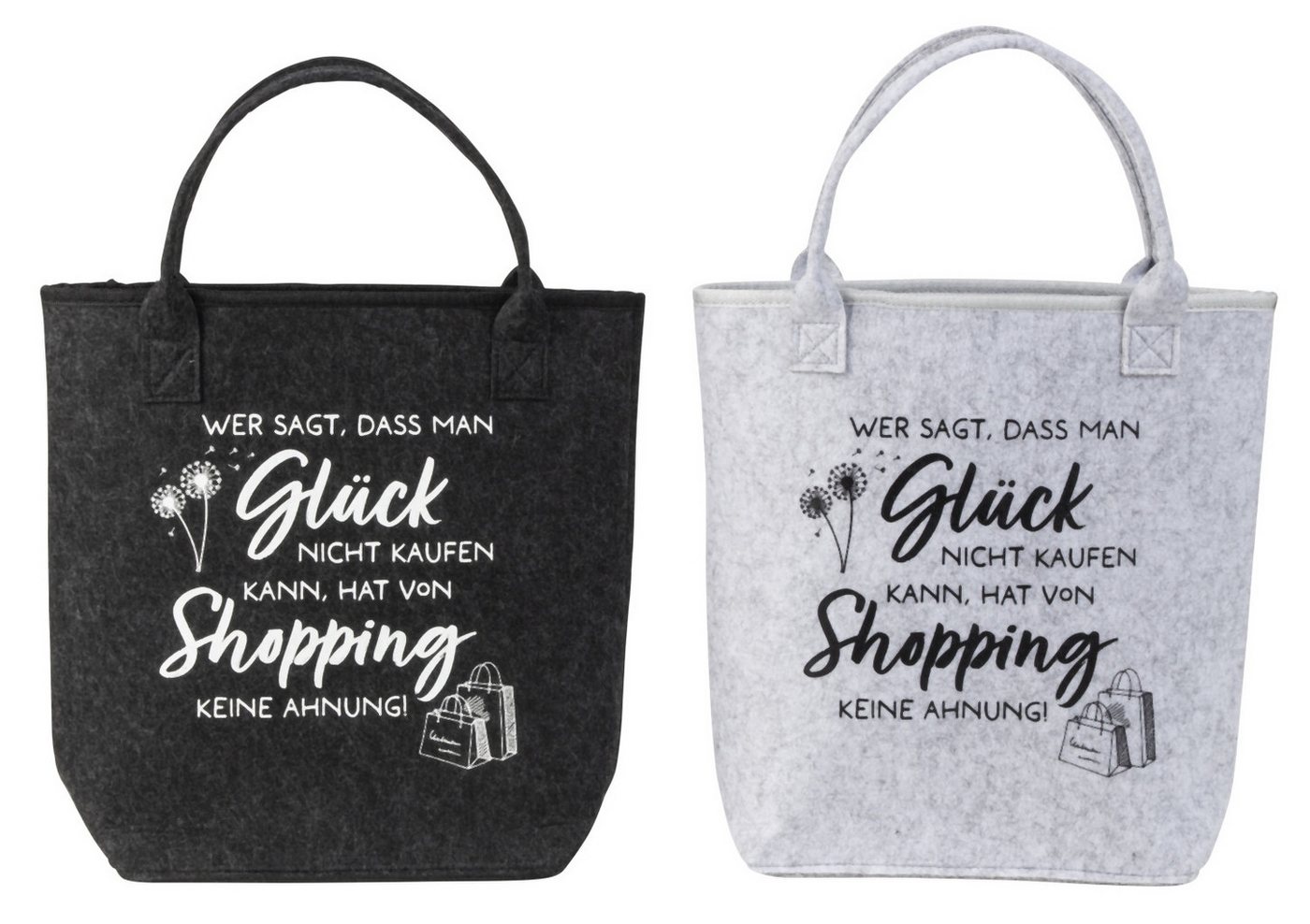 MF Einkaufsshopper Filz Taschen 2er Set Shopping Glück kann man doch kaufen von MF