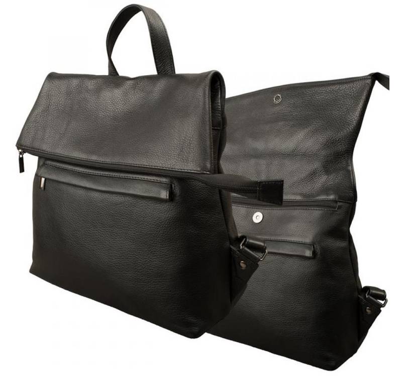 MF Rucksack Premium Class Schwarzer Überschlag Rucksack aus Rind Nappa Leder von MF