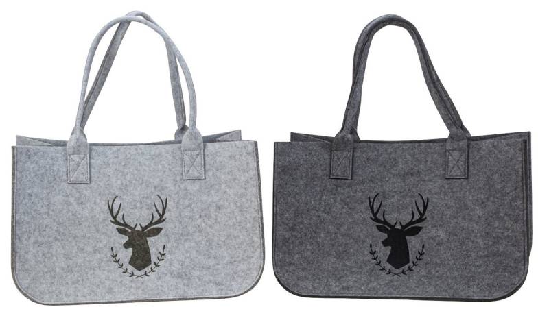 MF Shopper 2er Set Filz Taschen mit Hirsch Motiv Shopper Einkaufstaschen (2-tlg) von MF