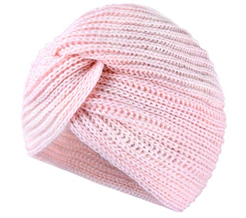 MFAZ Morefaz Ltd Damen Chemo Turban Twist Hut Mohair Wolle für Krebs Kopfbedeckung Headwrap Strickmütze Schals (Powder Pink) von MFAZ Morefaz Ltd