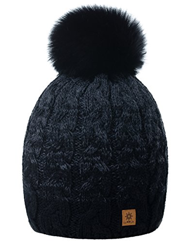 MFAZ Morefaz Ltd Damen Herren Winter Beanie Strickmütze Mütze Wurm Fleece Bommel Fashion SKI (Black Dark-Grey) von MFAZ Morefaz Ltd