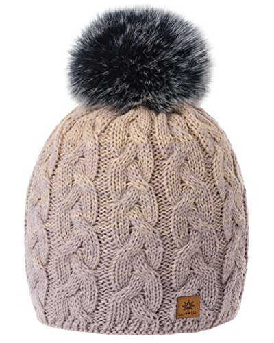 MFAZ Morefaz Ltd Damen Herren Winter Beanie Strickmütze Mütze Wurm Fleece Bommel Fashion SKI (Cacao Beige) von MFAZ Morefaz Ltd