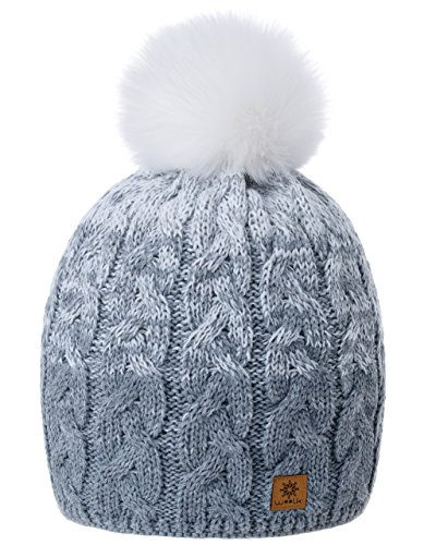 MFAZ Morefaz Ltd Damen Herren Winter Beanie Strickmütze Mütze Wurm Fleece Bommel Fashion SKI (Grey White) von MFAZ Morefaz Ltd