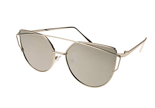 MFAZ Morefaz Ltd Damen Sonnenbrille Katzenaugen Gespiegelt Retro Vintage Cat Eye Brille Mit Etui (Silver Gespiegelt) von MFAZ Morefaz Ltd