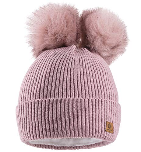 MFAZ Morefaz Ltd Damen Winter Beanie Strickmütze Mütze Doppelt Bommel Pom Pom Wurm SKI Mütze (Rose Pink) von MFAZ Morefaz Ltd