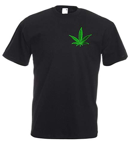 MFAZ Morefaz Ltd Herren Und Damen T-Shirt Cannabis Leafes Ganja Weed THC Men/Ladies Rasta Kurzarm Shirt 420 (Black T-Shirt Leaf Green NR 32, M) von MFAZ Morefaz Ltd