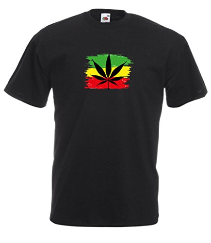 MFAZ Morefaz Ltd Herren Und Damen T-Shirt Cannabis Leafes Ganja Weed THC Men/Ladies Rasta Kurzarm Shirt 420 (Black T-Shirt Rasta Flag, XL) von MFAZ Morefaz Ltd