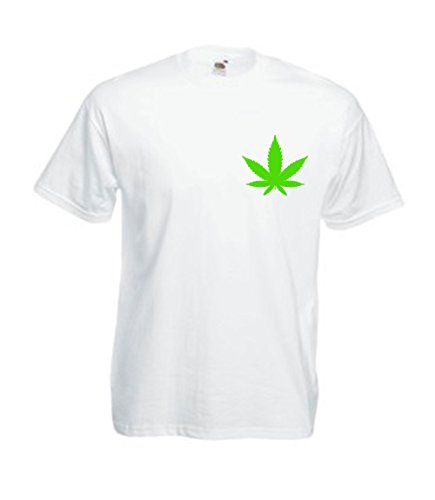 MFAZ Morefaz Ltd Herren Und Damen T-Shirt Cannabis Leafes Ganja Weed THC Men/Ladies Rasta Kurzarm Shirt 420 (White T-Shirt Leaf Green, M) von MFAZ Morefaz Ltd