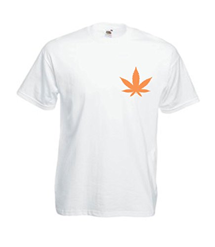 MFAZ Morefaz Ltd Herren Und Damen T-Shirt Cannabis Leafes Ganja Weed THC Men/Ladies Rasta Kurzarm Shirt 420 (White T-Shirt Leaf Orange, XL) von MFAZ Morefaz Ltd