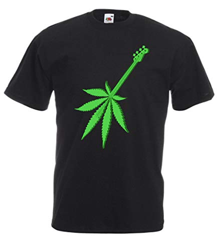 MFAZ Morefaz Ltd Herren Und Damen T-Shirt Cannabis Leafes Gitarre Ganja Welt Weed Rasta Kurzarm Shirt 420 (Ganja Guitar Black T-Shirt NR 21, L) von MFAZ Morefaz Ltd