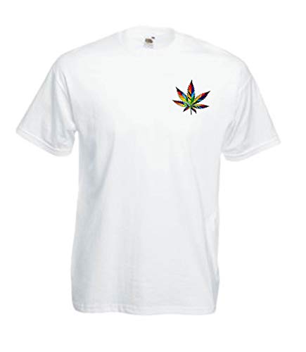 MFAZ Morefaz Ltd Herren Und Damen T-Shirt Cannabis Moustache Ganja Welt Weed Face Rasta Kurzarm Shirt 420 (White T-Shirt Ganja NR 10, L) von MFAZ Morefaz Ltd