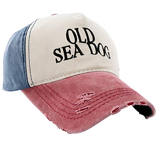 MFAZ Morefaz Ltd Kapitänsmütze Mütze Army Baseballmütze Damen Herren Nave Red Cap Captain,Pirate (Old See Dog Red peak) von MFAZ Morefaz Ltd