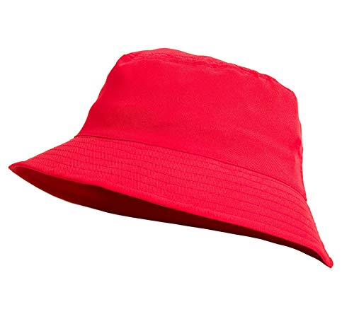 MFAZ Morefaz Ltd Kinder Eimer Hut Jugendliche Hüte Sommer Junge Mädchen Fischer Bucket Sun Beach Cap Kleinkinder (Rot, Jugendliche Größe 56 cm) von MFAZ Morefaz Ltd