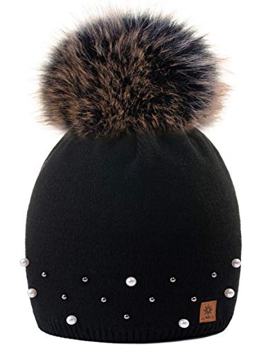 MFAZ Morefaz Ltd Mädchen Winter Mütze Beanie Kinder Groß Pom Pom Style Kids SKI Snowboard (Black Pearl 2) von MFAZ Morefaz Ltd