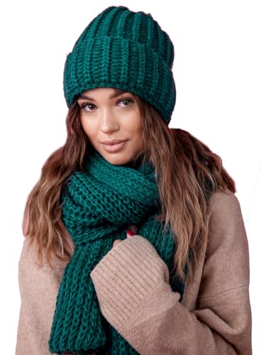 MFAZ Morefaz Ltd Warmes Winterset für Damen, Mütze und Schal Strickmütze (Polyacryl, Emerald) von MFAZ Morefaz Ltd