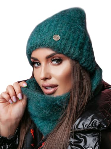MFAZ Morefaz Ltd Winter Damen Set aus Mütze und Halswärmer-Schal. Warm mit zusätzlichem Wollanteil Strickmütze (Green) von MFAZ Morefaz Ltd