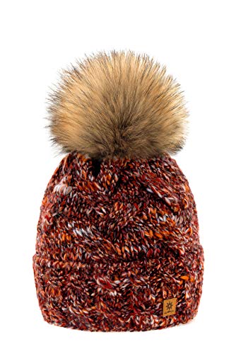 MFAZ Morefaz Ltd Winter Damen Strickmütze Beanie Wurm Alpaka Wolle Fleece Bommel Pom Pom (Gaja Chili) von MFAZ Morefaz Ltd