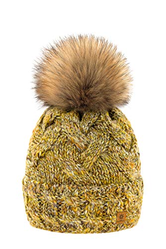 MFAZ Morefaz Ltd Winter Damen Strickmütze Beanie Wurm Alpaka Wolle Fleece Bommel Pom Pom (Gaja Mustard) von MFAZ Morefaz Ltd