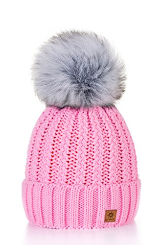 MFAZ Morefaz Ltd Wurm Winter Strickmütze Mütze Damen Kristalle Kiesel mit Große Bommel Pompon SKI (Pink) von MFAZ Morefaz Ltd