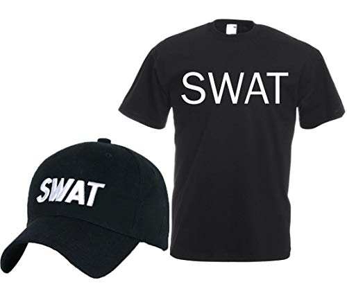 Set T-Shirt & Baseballmütze Swat Security Casual Military Sporthut 100% Baumwolle Herren Damen Shirt (Set Swat Baseball Cap, L) von MFAZ Morefaz Ltd