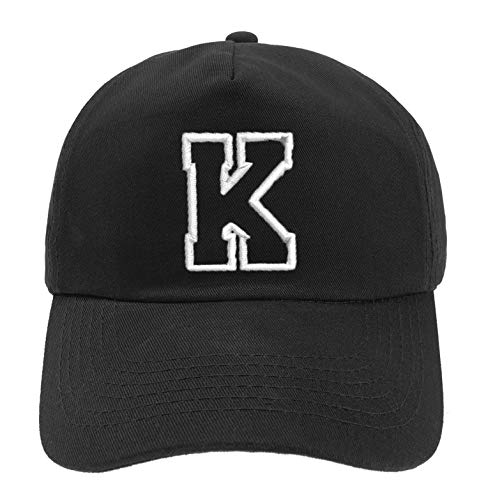 Unisex Jungen Mädchen Mütze Baseball Cap Schwarz Hut Kinder Kappe Alphabet A-Z (K) von MFAZ Morefaz Ltd