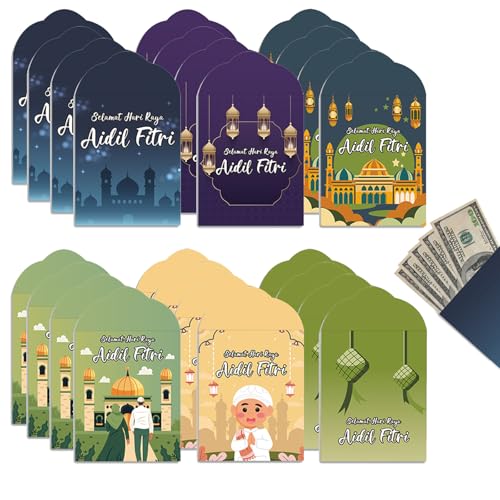 Farbenfrohe Ramadan- & Eid Mubarak-Geldgeschenk-Umschläge - Eine Vielzahl von Designs - Packung mit 24 von MFCGHXR