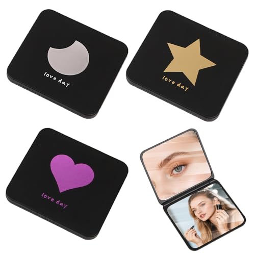 Kompaktspiegel Faltbarer Make-up Spiegel 3 Stück Set Herz Mond Stern Design 7x6,5cm Schwarz Tragbarer Doppelseitiger Kosmetikspiegel Reise Zubehör Geschenk für Damen von MFCGHXR