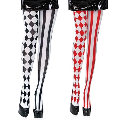 Overknee Strümpfe Damen Clown Look – 2 Paar Karneval Kostümstrumpfhose 110cm – Rot Weiß Streifen & Skelett Design – Stretch Faschingsstrümpfe für Party Verkleidung Cosplay Overknee Strümpfe Damen Clown Look – 2 Paar Karneval Kostümstrumpfhose 110cm – Rot Weiß Streifen & Skelett Design – Stretch Faschingsstrümpfe für Party Verkleidung Cosplay von MFCGHXR