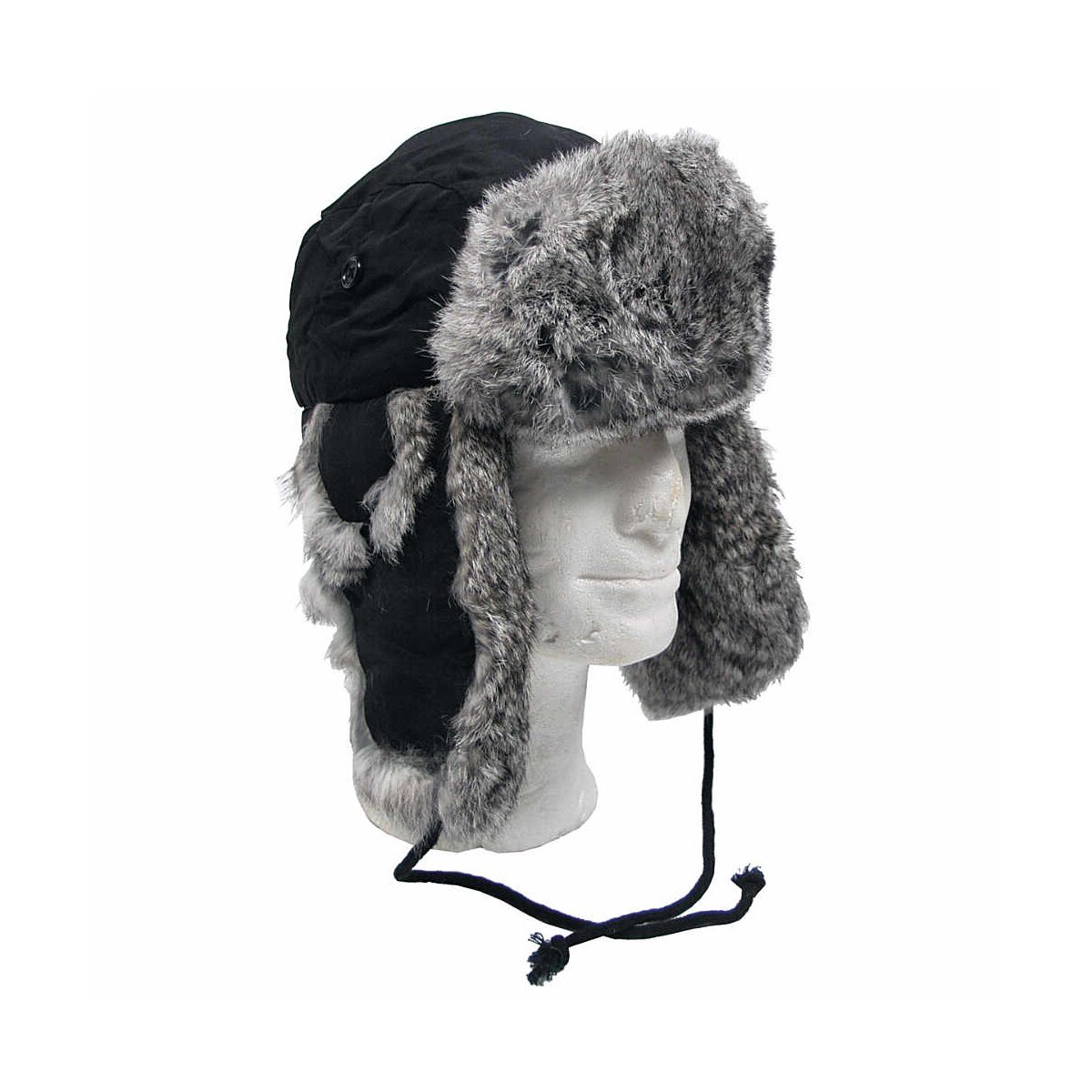 Fellmütze, schwarz, mit grauem Echtfell, Steppfütterung XL von MFH