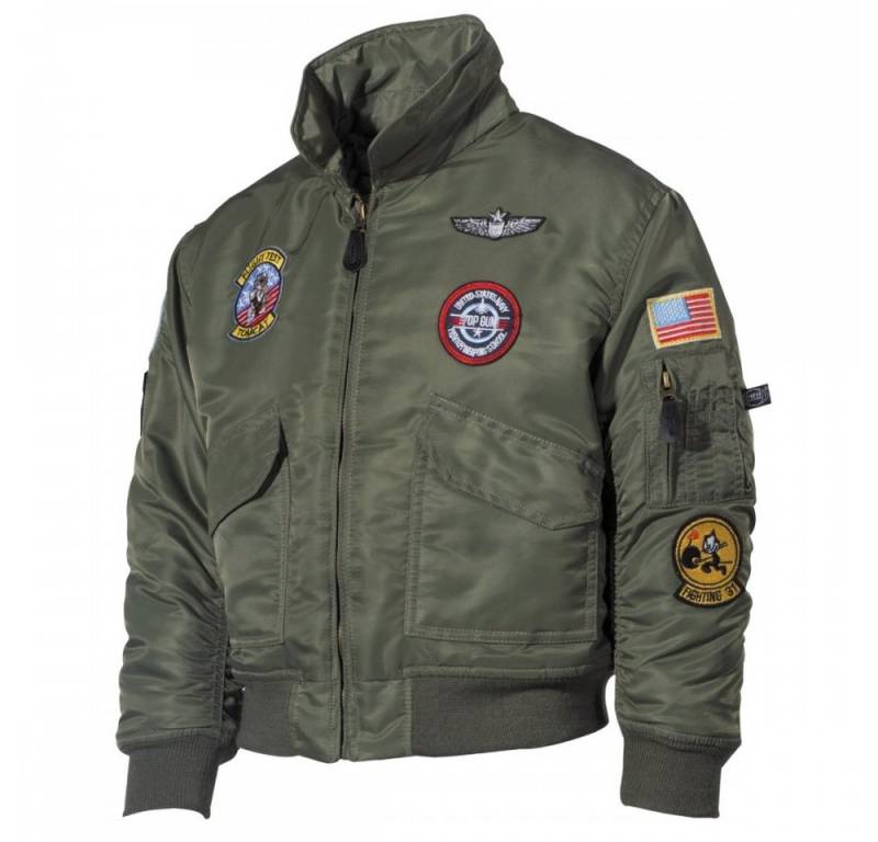 MFH Bomberjacke US Kinder-Pilotenjacke, CWU, oliv, mit Fliegerabzeichen - L von MFH