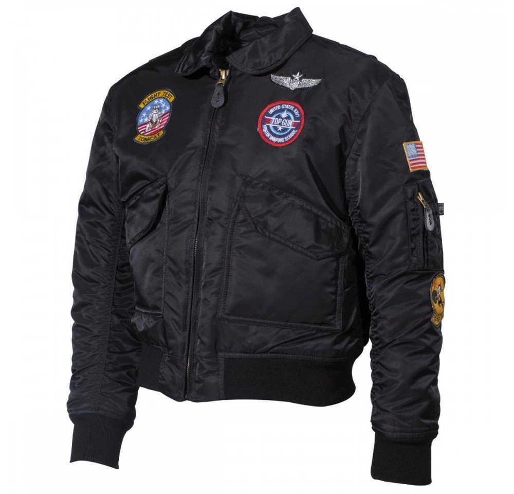 MFH Bomberjacke US Kinder-Pilotenjacke, CWU, schwarz, mit Fliegerabzeichen - S von MFH