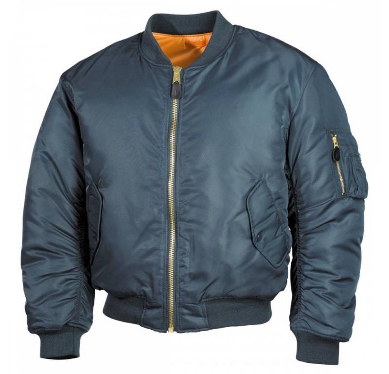 MFH Bomberjacke US Pilotenjacke MA1, Mod., alphablau - L Paspeltaschen mit Patte und Druckknopf von MFH