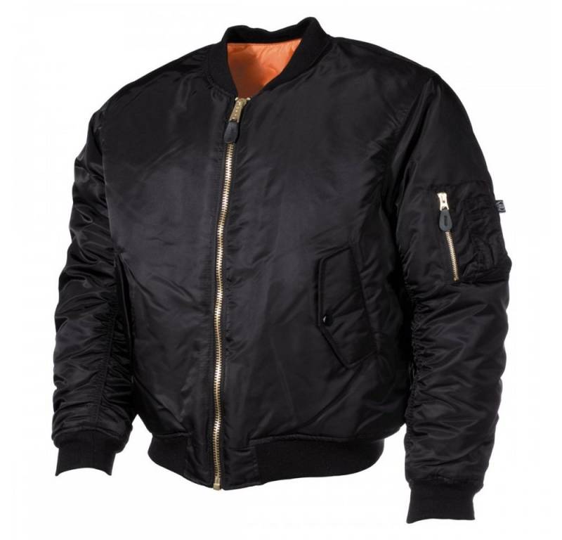 MFH Bomberjacke US Pilotenjacke MA1, Mod., schwarz - M Paspeltaschen mit Patte und Druckknopf von MFH