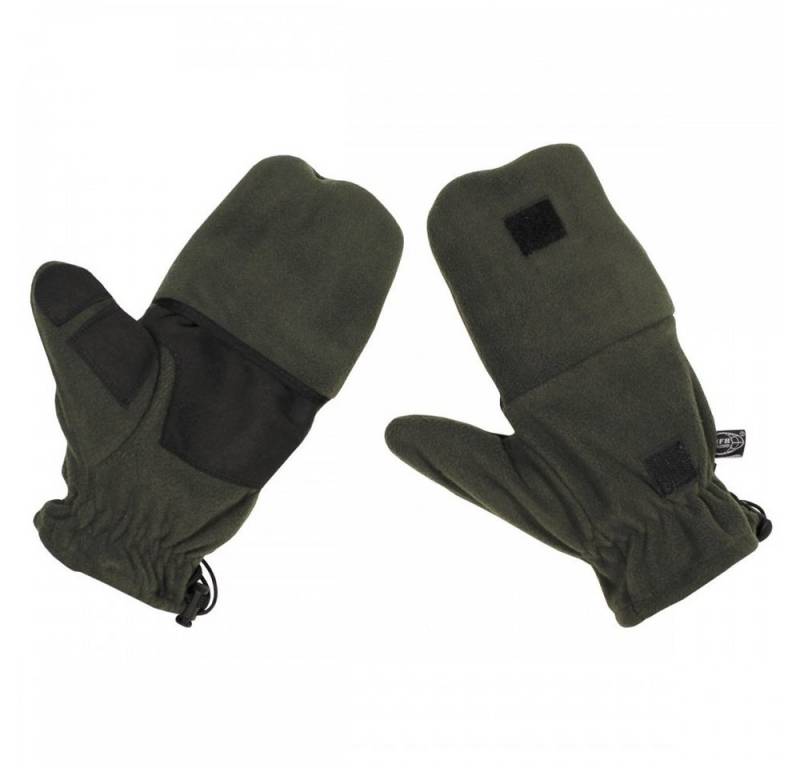 MFH Fleecehandschuhe Fleece-Faust-Fingerhandschuhe, oliv, mit Ausziehschlaufen - XXL umklappbare Fingerkappe mit Klettverschluss von MFH