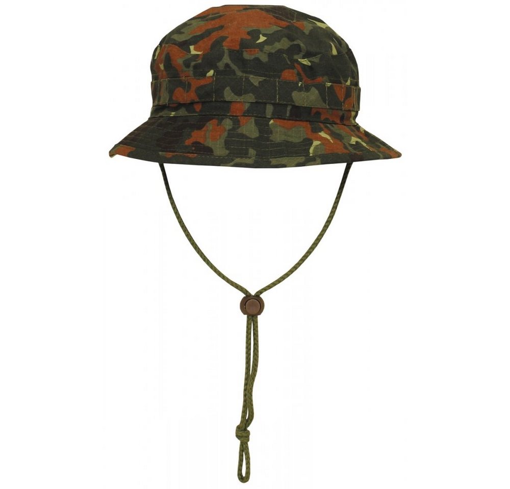 MFH Outdoorhut Brit. Buschhut, mit Kinnband, SF Boonie, Rip Stop, flecktarn - S (Packung) umlaufende Schlaufen von MFH