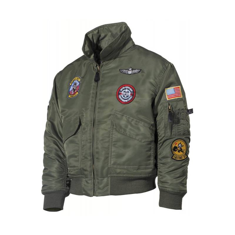 US Kinder-Pilotenjacke, Bomberjacke, CWU, mit Fliegerabzeichen, Jacke oliv-XXL von MFH